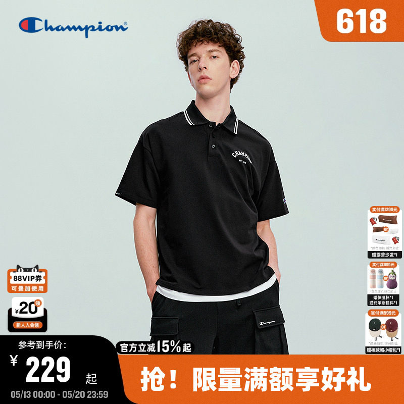 Champion冠军短袖男2026夏季新款POLO衫翻领T恤女休闲经典老钱风