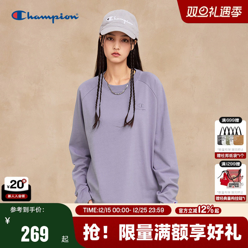 Champion冠军长袖T恤女2025秋季新款插肩袖都市格调风基础打底衫