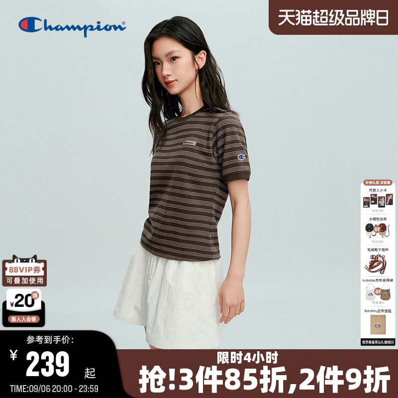 Champion冠军条纹圆领短袖图片