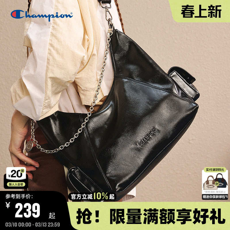 Champion冠军单肩包女春季机车包男情侣休闲链条斜挎包大容量背包