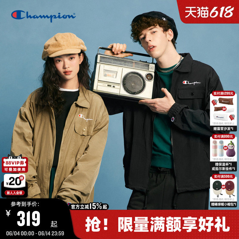 Champion冠军夹克男2026春季新款刺绣翻领外套潮户外风拉链开衫女