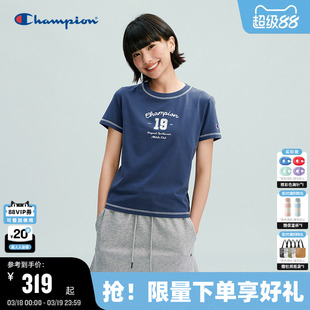 Champion冠军短袖T恤女2026春季新款甜美显瘦圆领印花短款上衣潮