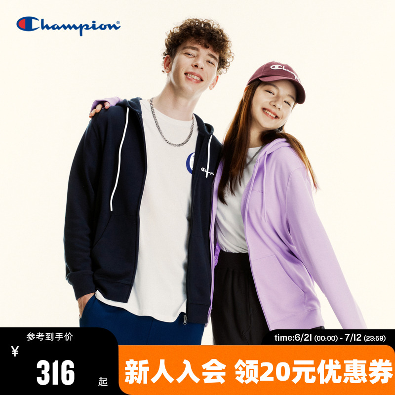 Champion冠军情侣卫衣外套秋上衣男潮流美式复古女拉链开衫
