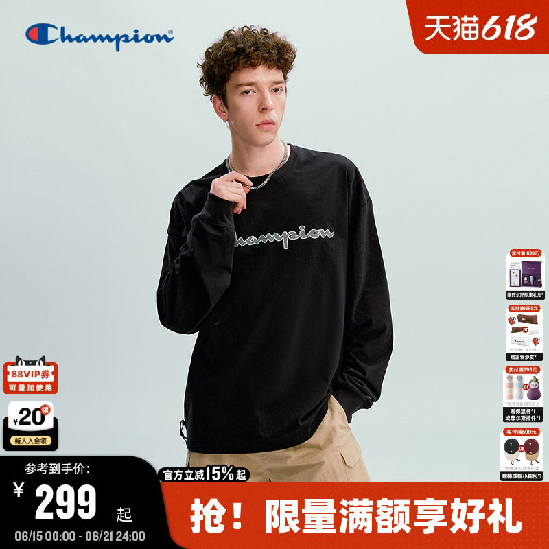 Champion冠军长袖T恤男2026春季新款简约纯棉宽松上衣女印花logo