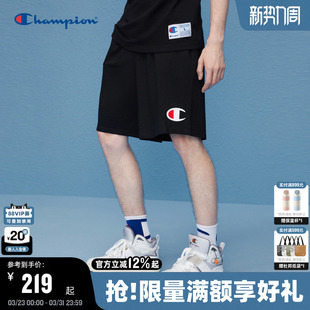 休闲裤 Champion冠军纯棉运动短裤 纯色黑色五分男士 运动裤 男夏季