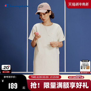纯棉中长款 新款 t恤裙女休闲宽松 连衣裙2025夏季 Champion冠军短袖