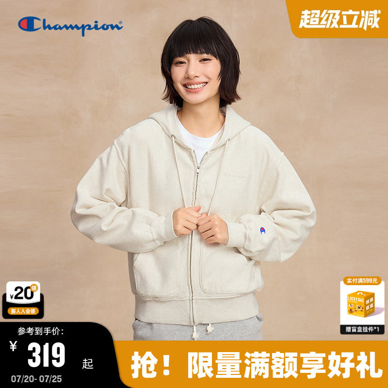 Champion冠军连帽卫衣女25秋季新款小元气少女风纯棉外套拉链开衫