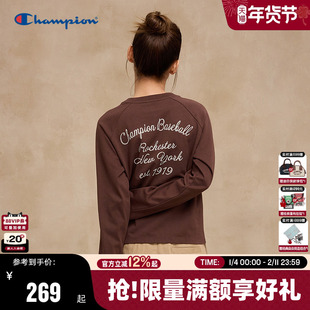 Champion冠军插肩袖长袖T恤女2025秋季新款美拉德少女风打底元气