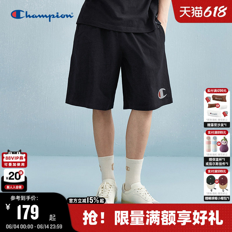 Champion冠军短裤男夏季纯棉运动裤潮牌黑色五分裤休闲裤宽松美式