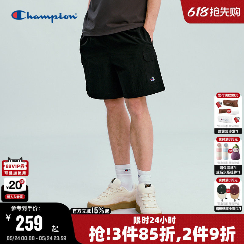 Champion冠军短裤男2026夏季新款工装风抽绳休闲直筒裤女美式潮牌