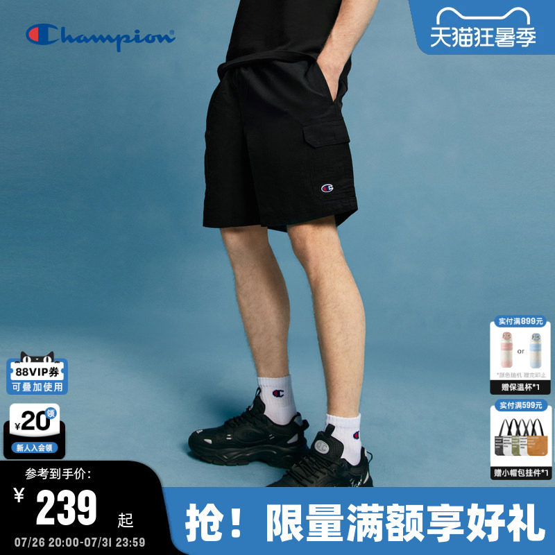 Champion冠军短裤男夏季2025新款工装裤美式夏季休闲裤运动裤黑色