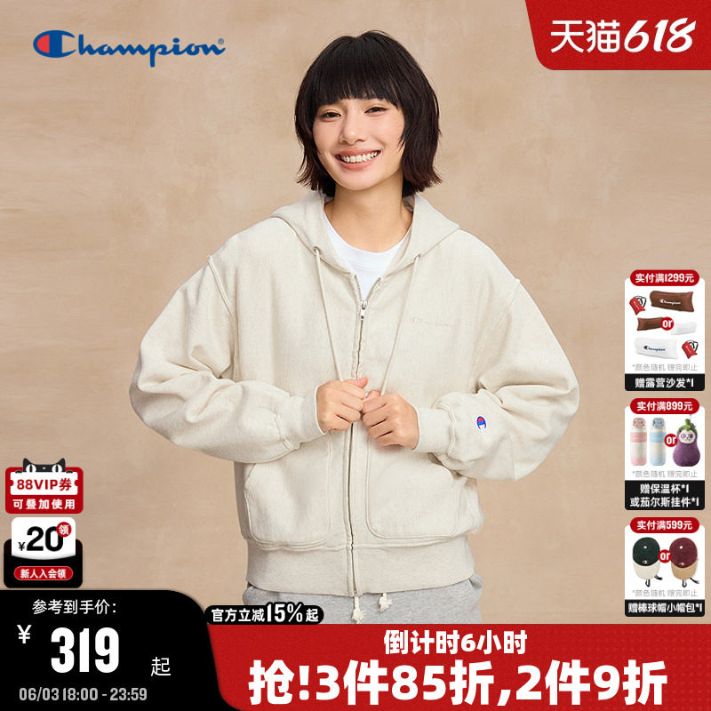 Champion冠军连帽卫衣女25秋季新款小元气少女风纯棉外套拉链开衫
