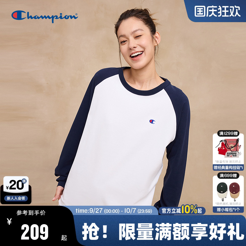 Champion冠军插肩袖长袖T恤情侣
