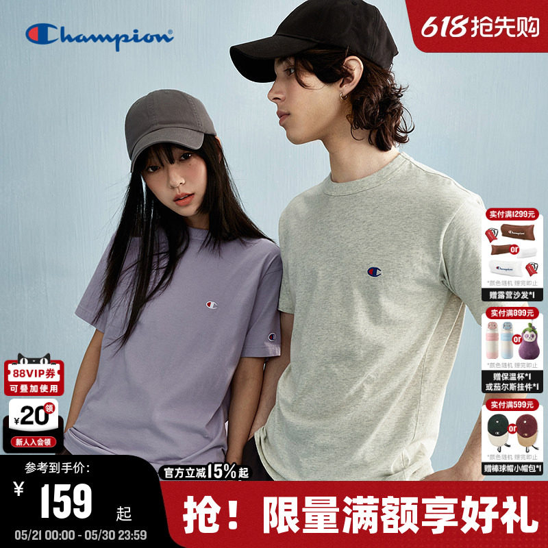 Champion冠军T恤纯棉情侣2026夏季新款男刺绣小C短袖显瘦美式潮牌