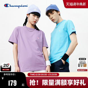 红色 纯棉t恤情侣白色女上衣潮牌纯色美式 Champion冠军短袖 男夏季