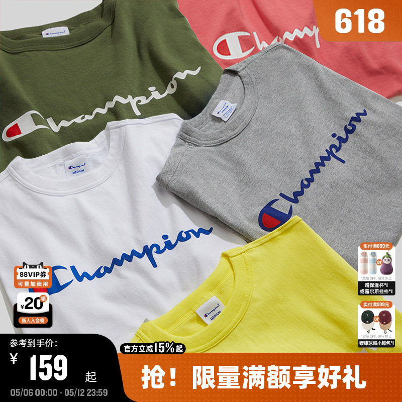 Champion冠军短袖T恤男2026夏季纯棉休闲复古多巴胺上衣女宽松潮