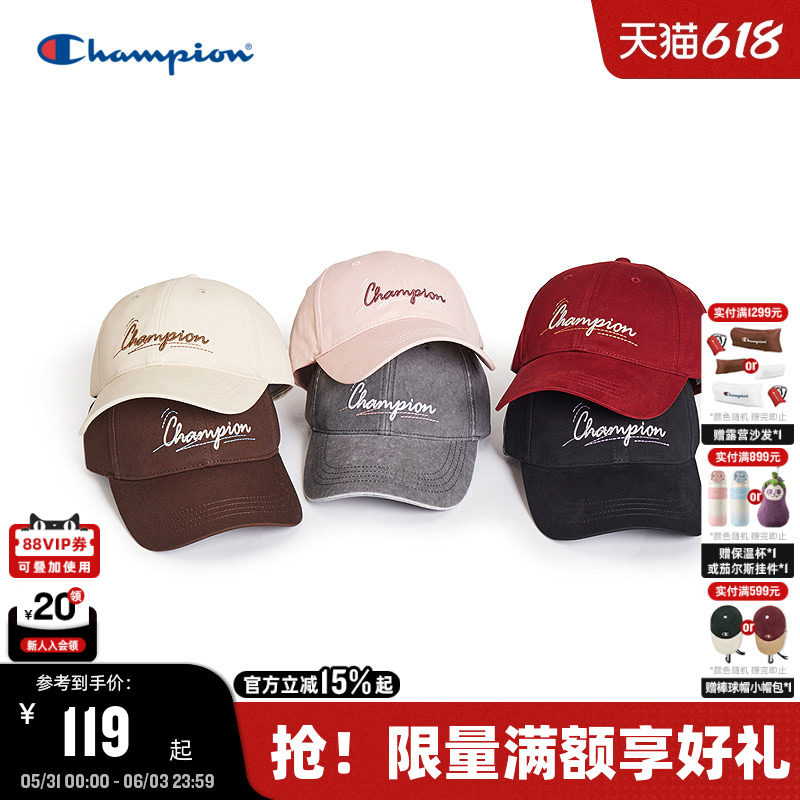 Champion冠军鸭舌帽26夏季新款女红色棒球帽男复古运动帽跑步帽子