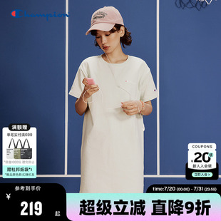 純棉中長(zhǎng)款 Champion冠軍短袖 連衣裙2025夏季 新款 t恤裙女休閑寬松