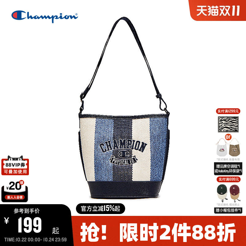Champion冠军水桶包2026春季新款女发财桶牛仔单肩包时尚休闲挎包