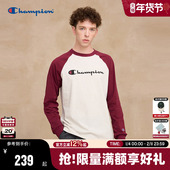 T恤男25秋季 新款 插肩袖 Champion冠军长袖 圆领打底衫 女拼接复古红