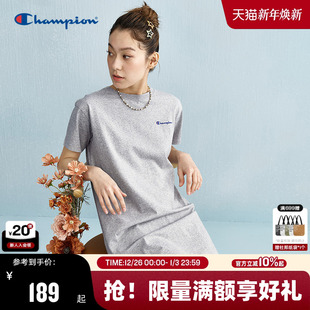 t恤裙女士 简约纯色刺绣纯棉短袖 Champion冠军连衣裙2025夏季 新款