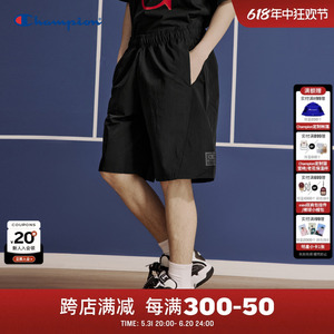 Champion冠军短裤男2024夏季新款运动潮流美式休闲裤梭织短裤黑色