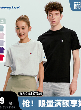Champion冠军短袖男2026春季新款纯色小Clogo圆领T恤女纯棉休闲潮