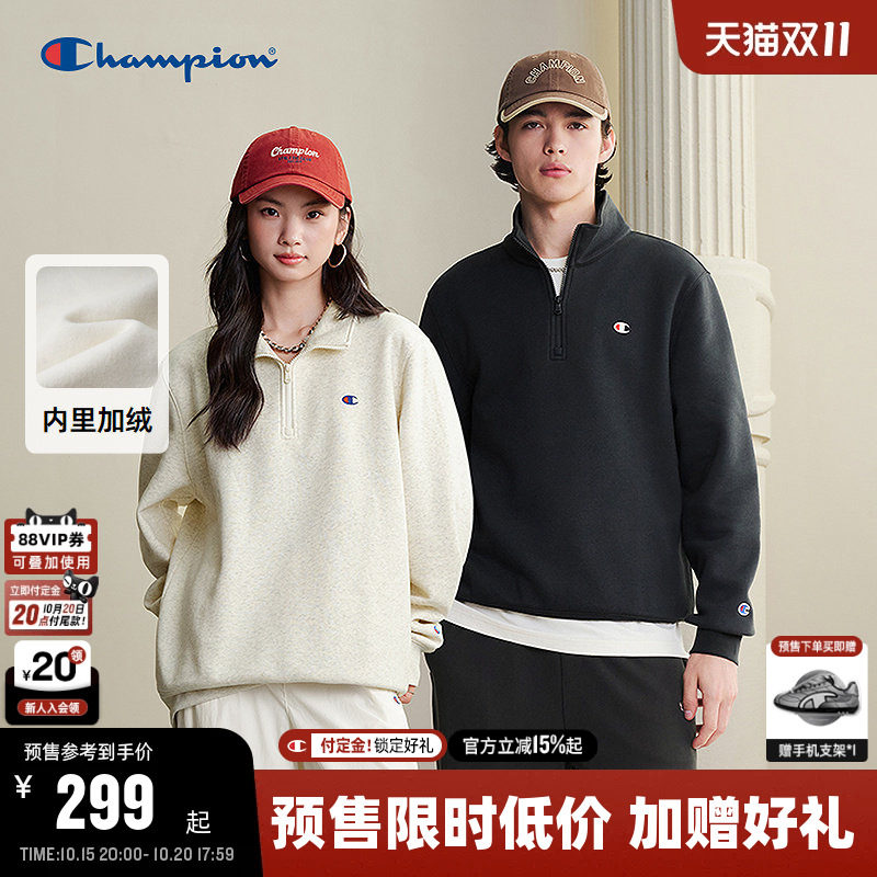 【预售】Champion冠军加绒卫衣男26秋季新款休闲套头上衣女半拉链