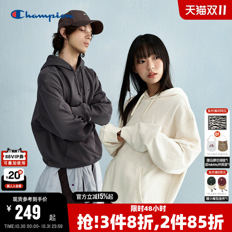 Champion冠军情侣卫衣男春秋新款春秋美式复古上衣女潮流刺绣红色