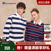 学院女 新款 T恤男2025冬季 复古红条纹翻领POLO衫 Champion冠军长袖