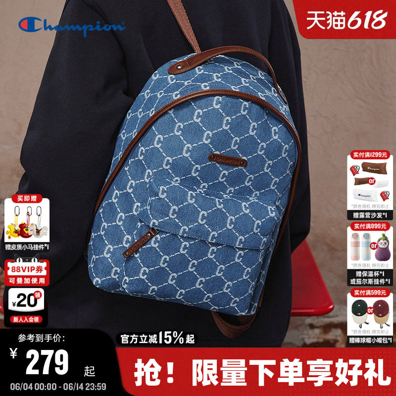 Champion冠军双肩包26夏季新款女复古老花背包通勤校园小型书包男