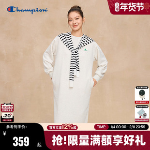 Champion冠军长袖连衣裙女2025秋季新款纯色圆领H型休闲长裙潮牌