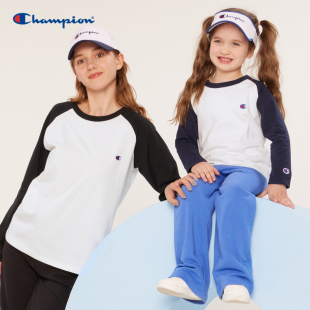 男女大小童亲子薄舒适插肩长袖 新款 T恤 25秋季 Champion冠军儿童装