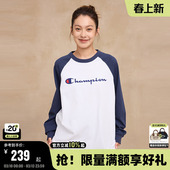 插肩袖 Champion冠军长袖 打底衫 新款 圆领休闲女复古红 T恤男25冬季