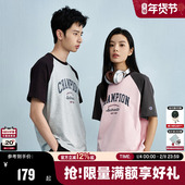 Champion冠军短袖 刺绣纯棉T恤红色拼接潮牌 新款 插肩袖 圆领25夏季