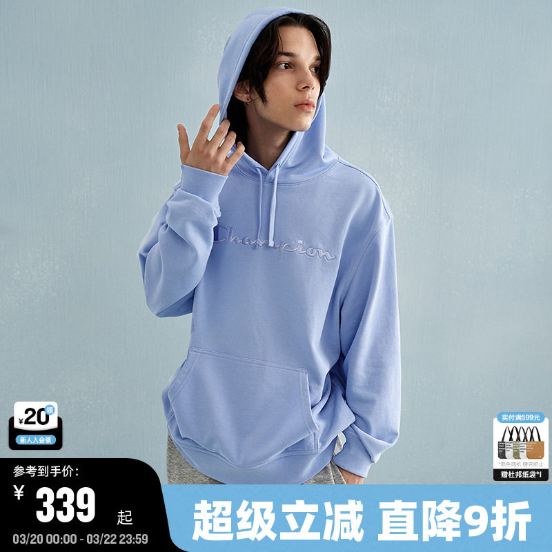 Champion冠军连帽情侣卫衣春秋新款立体刺绣上衣女美式男宽松潮牌