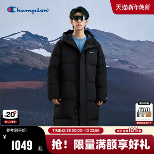 加厚情侣连帽保暖秋外套女 新款 Champion冠军长款 过膝羽绒服男冬季