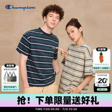 Champion冠军短袖男25秋季新款纯棉宽松t恤女夏季条纹海魂衫落肩