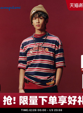 【马年系列】Champion冠军短袖T恤男2026春季新款女新年红条纹潮