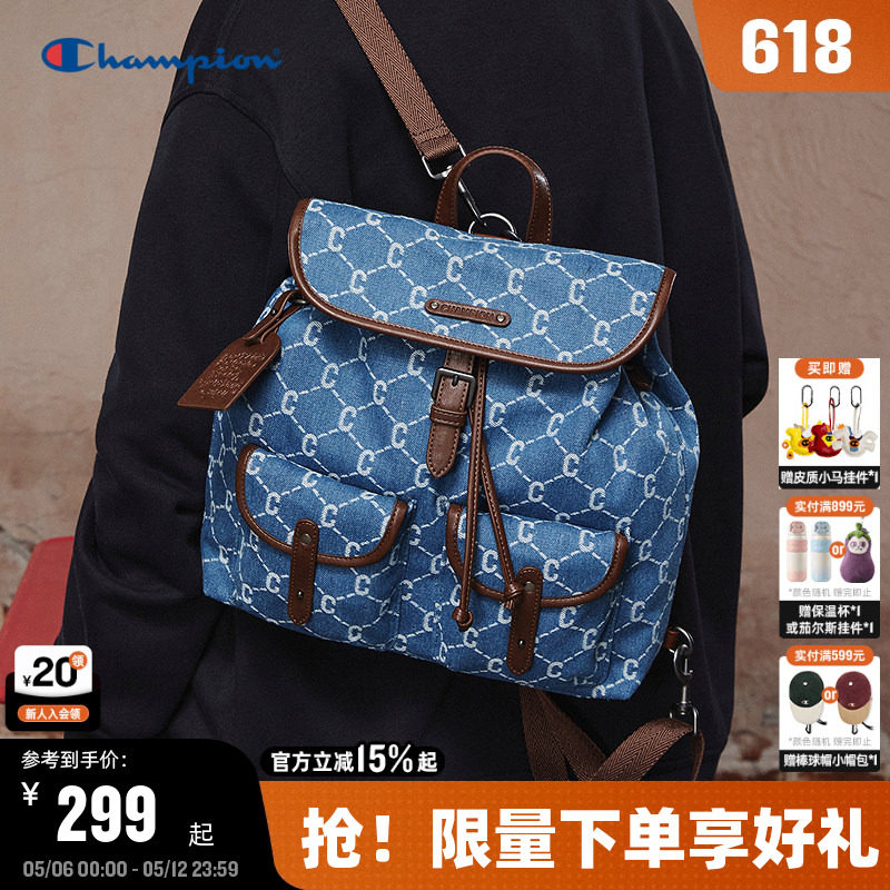 Champion冠军双肩包2026夏季新款女包盖式通勤背包男老花小型书包