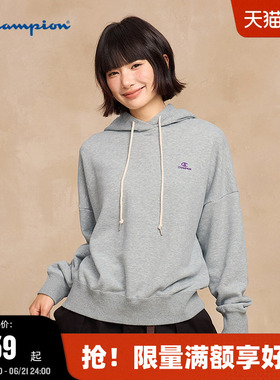 Champion冠军女款卫衣2025秋季新款刺绣连帽卫衣女运动休闲潮红色
