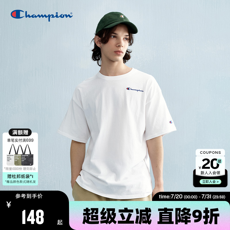 Champion冠军纯棉美式情侣t恤男25夏季白色宽松短袖上衣女潮牌