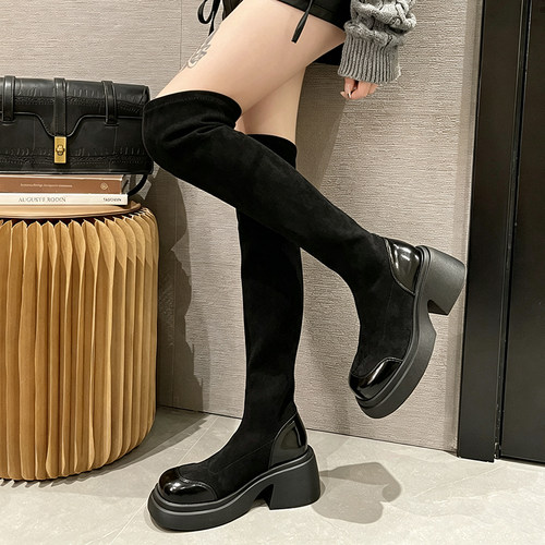 弹力瘦瘦靴厚底绒面长筒过膝靴子女2026新款爆款秋冬加绒高筒长靴