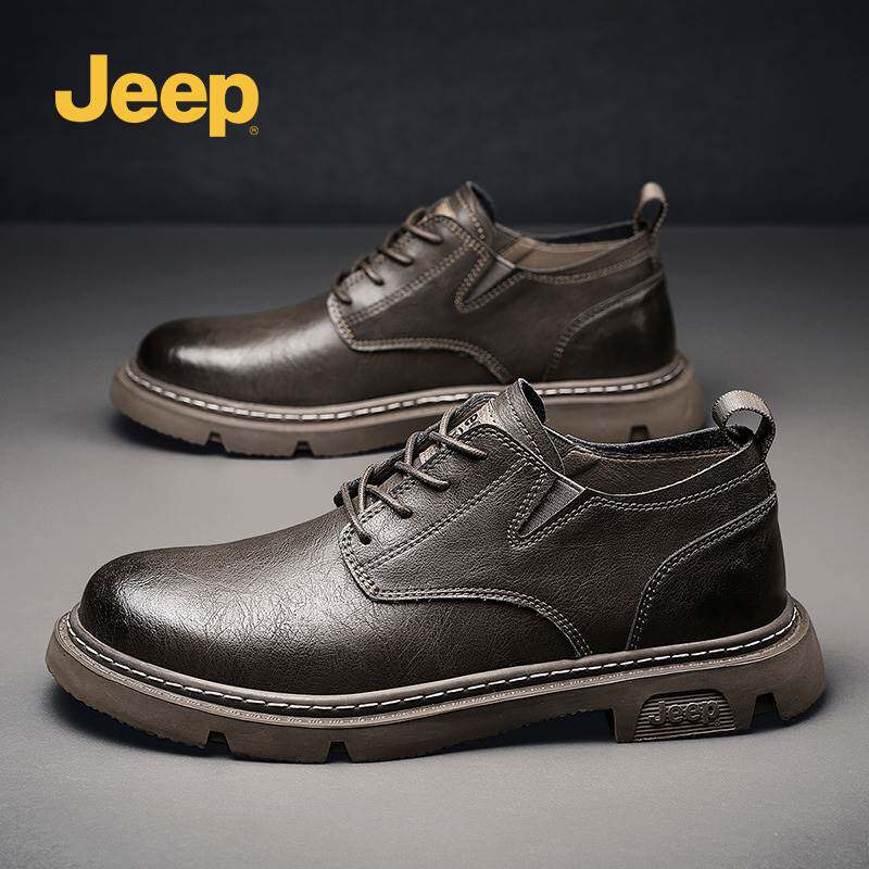 jeep吉普男鞋春季2026新款潮流男士皮鞋英伦风休闲低帮工装马丁靴