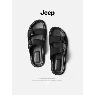 夏季 jeep吉普一字拖鞋 男2024新款 运动防滑沙滩凉拖鞋 男士 外穿凉鞋