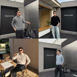 Gaorl26新款黑白深灰雾霾蓝色半拉链纯羊绒高领针织衫毛衣LP