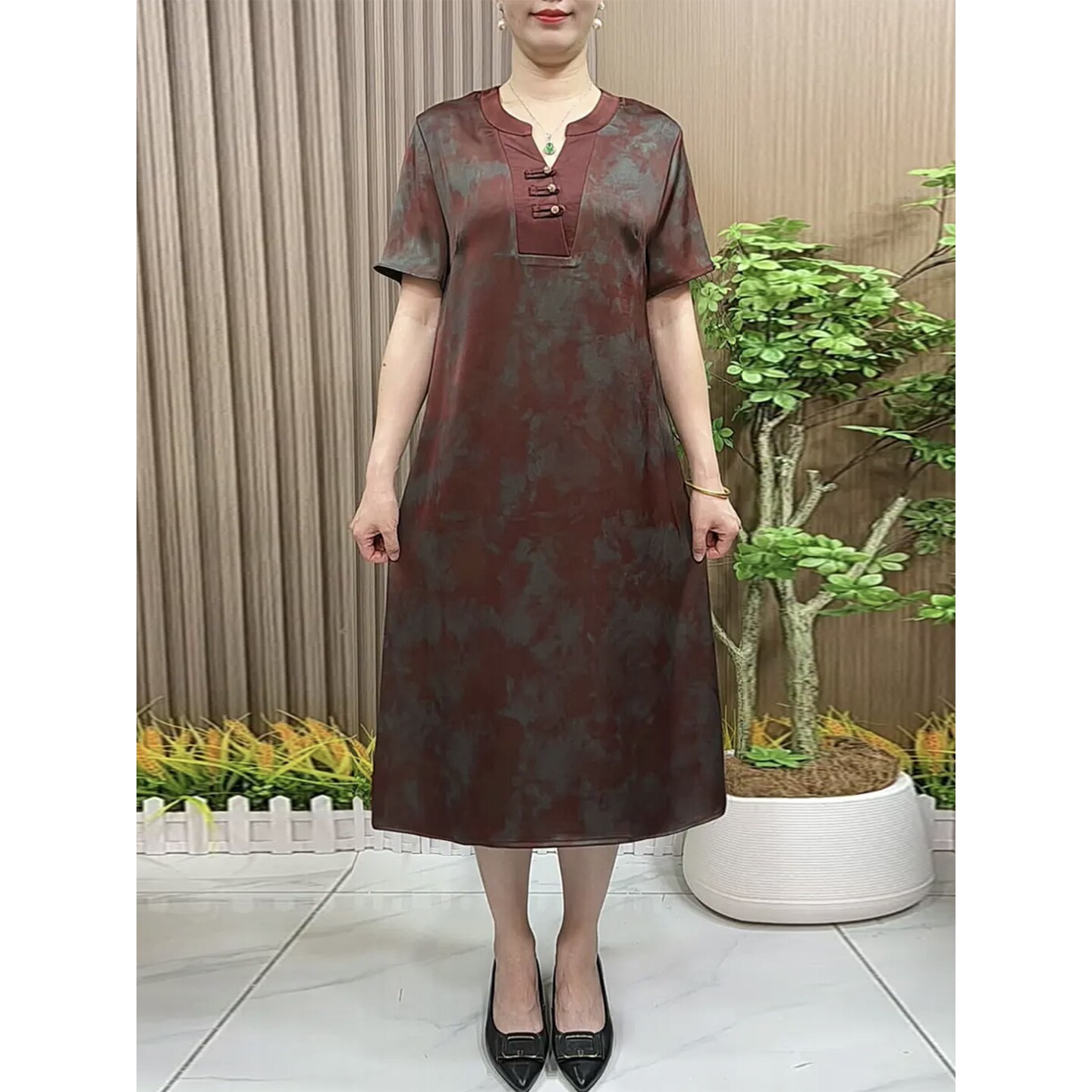 声雨竹气质妈妈夏季真丝大码连衣连衣裙
