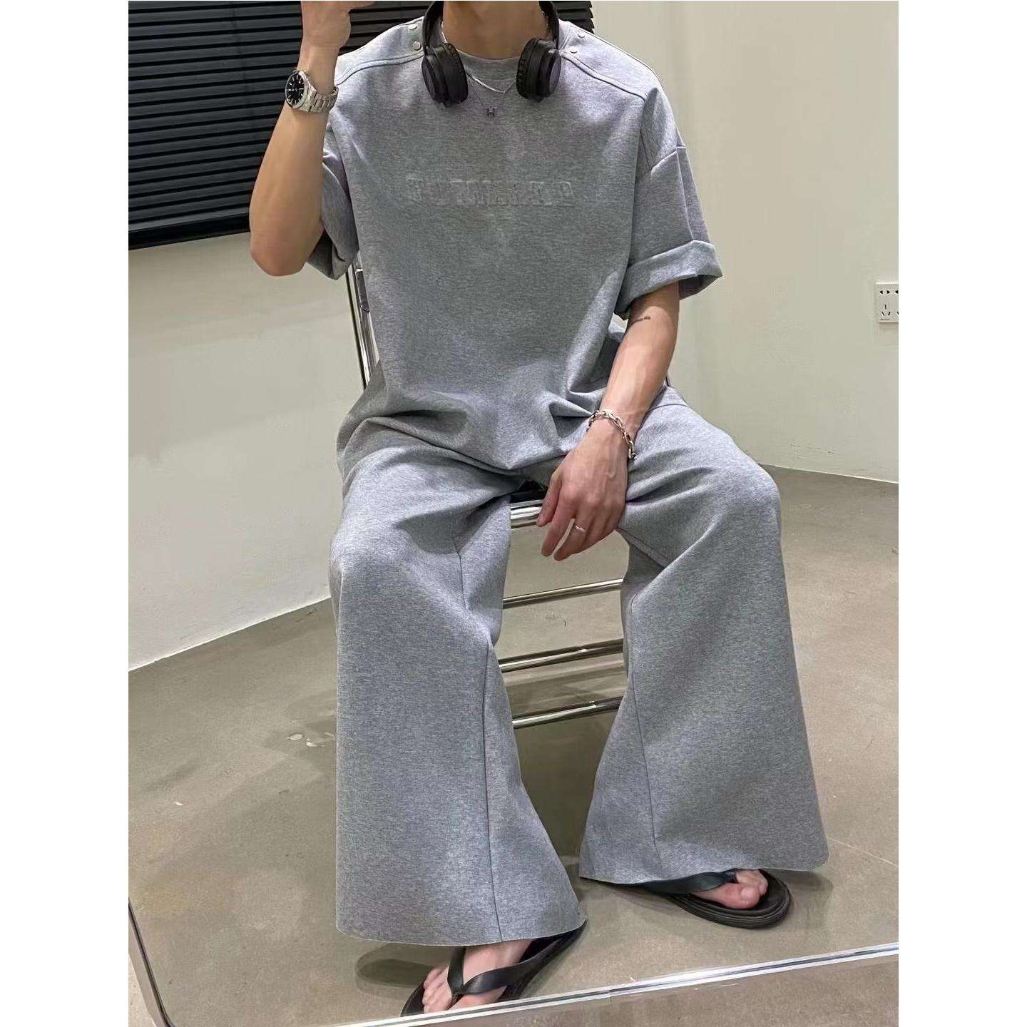 2023夏季运动休闲套装男生潮宽松男装韩版帅气百搭直筒长裤两件套