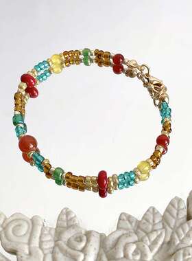 国潮手串新中式串珠敦煌国风小众复古女生南红闺蜜捷克珠手链手饰