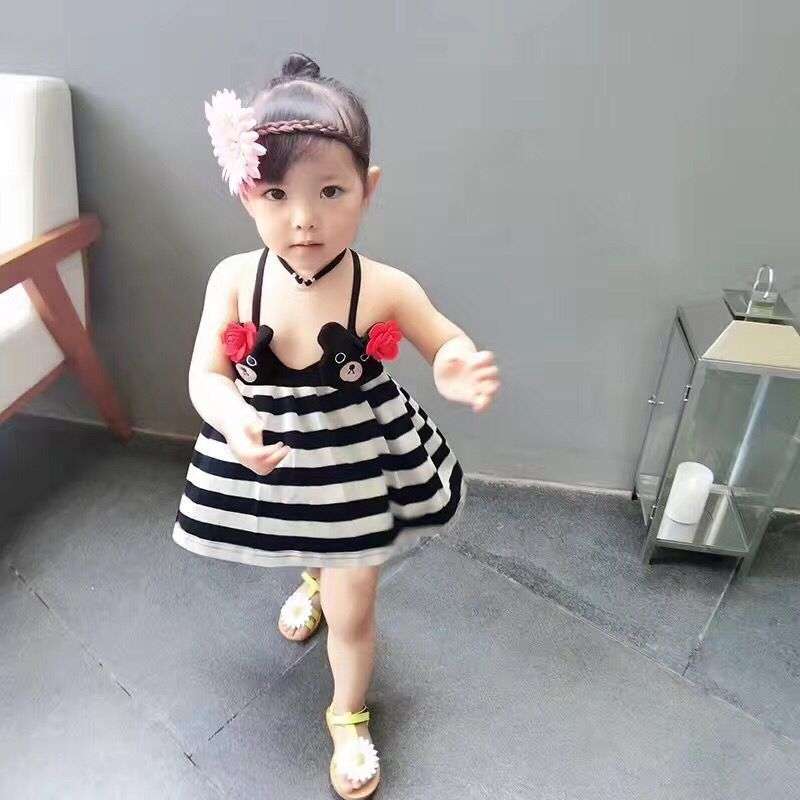 夏季新款女童彩虹条凉爽吊带裙宝宝裙子公主裙